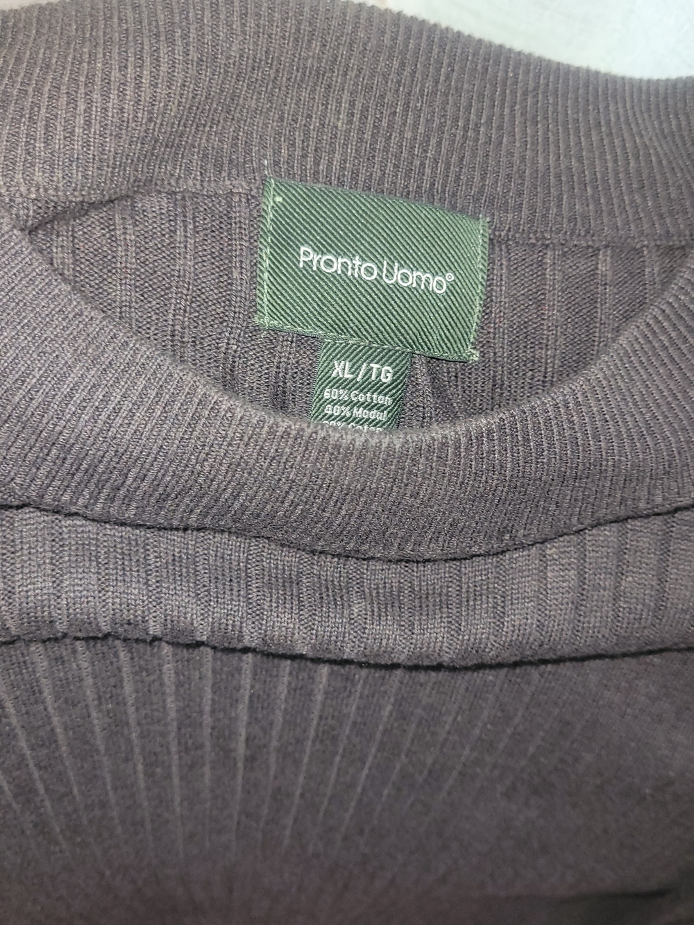 Pronto Uomo Men’s Ribbed Crewneck Sweater - Charcoal